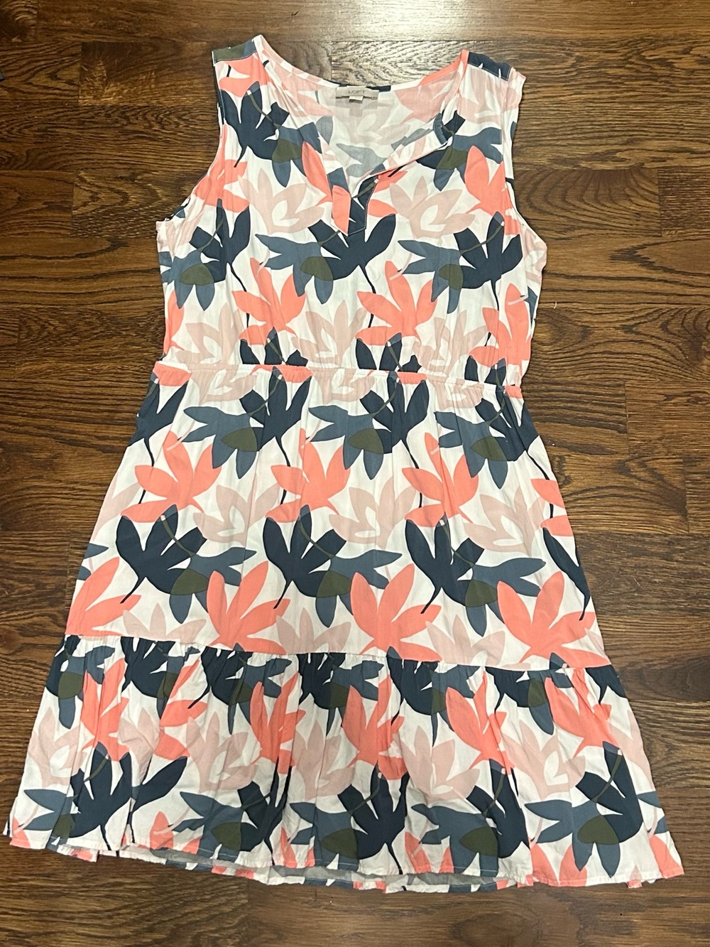 LOFT Coral, Navy & Olive Floral Sleeveless Dress